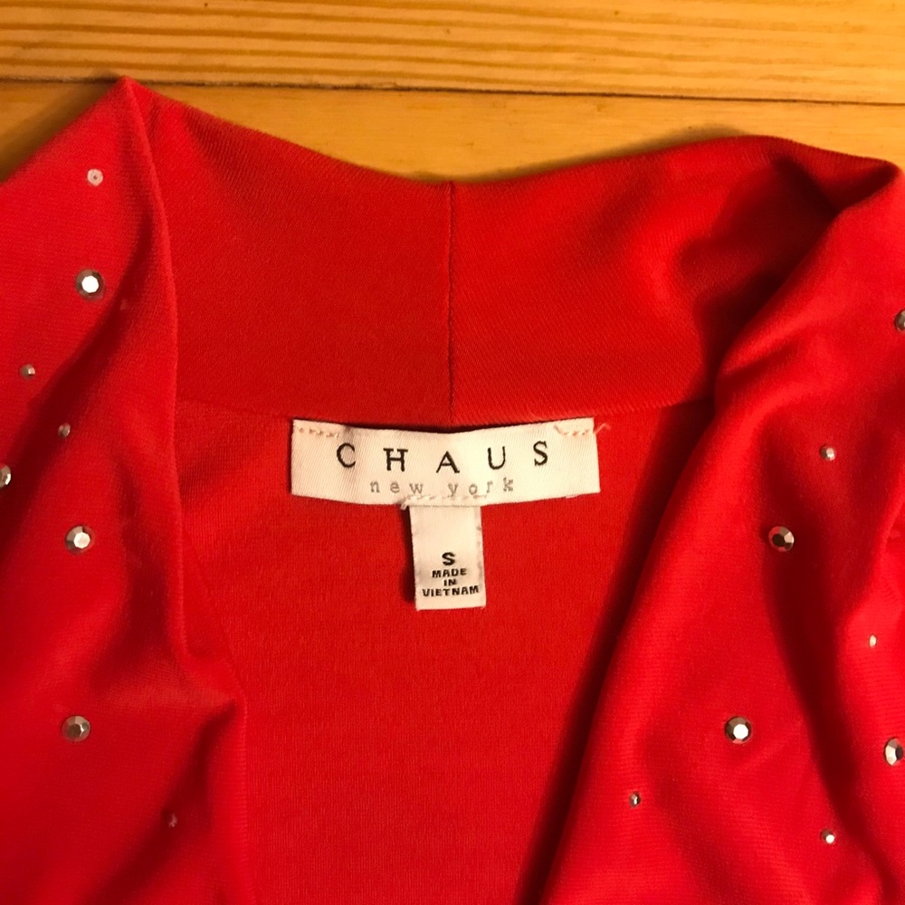 ๐ธ5/$30๐ธ Chaus Red Rhinestone Asymmetrical Top, EUC, S - Picture 4 of 13